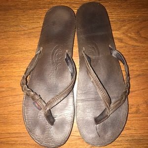 Brown leather Braided rainbow flip flops